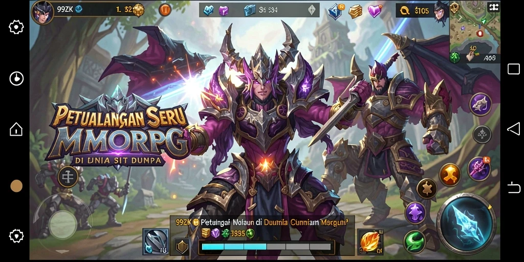 Screenshot menampilkan aksi epic di dunia MMORPG 99ZK.