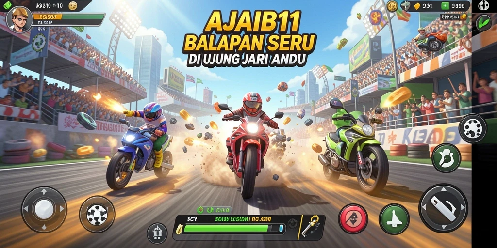 Tangkapan layar gameplay AJAIB11 menunjukkan aksi balapan seru dan mendebarkan.
