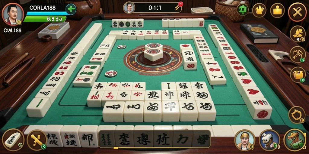 Tampilan gameplay menantang dari CORLA188 dalam Mahjong.