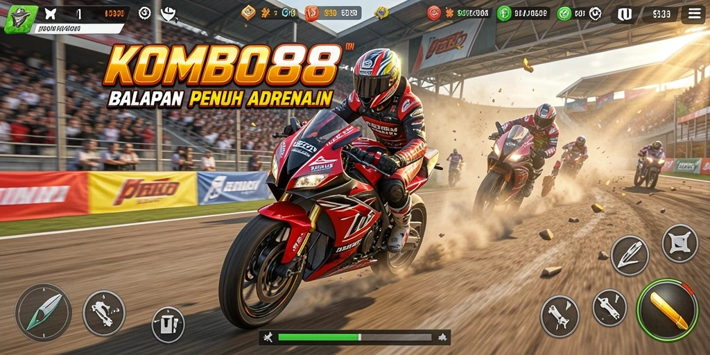 Gameplay seru dari KOMBO88 di trek balapan yang menantang.