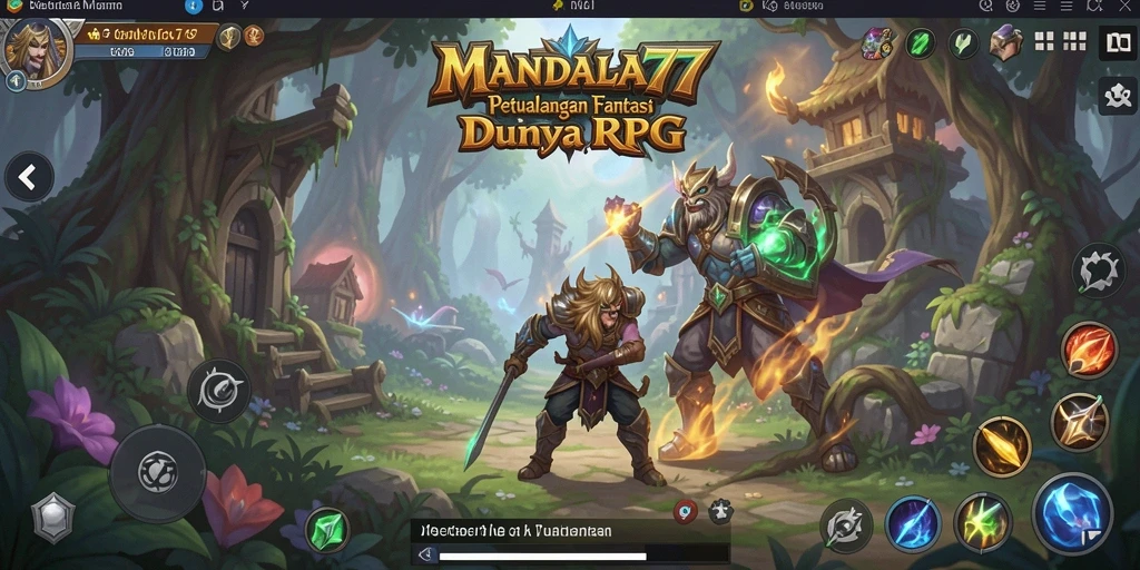 Screenshot gameplay MANDALA77 yang menampilkan pertempuran seru dalam RPG.