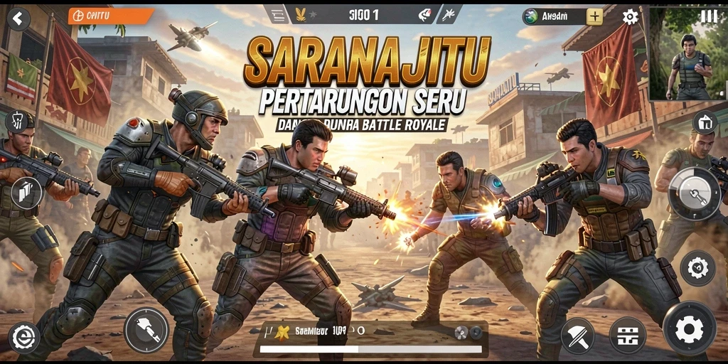 Tampilan seru dalam permainan Battle Royale SARANAJITU.