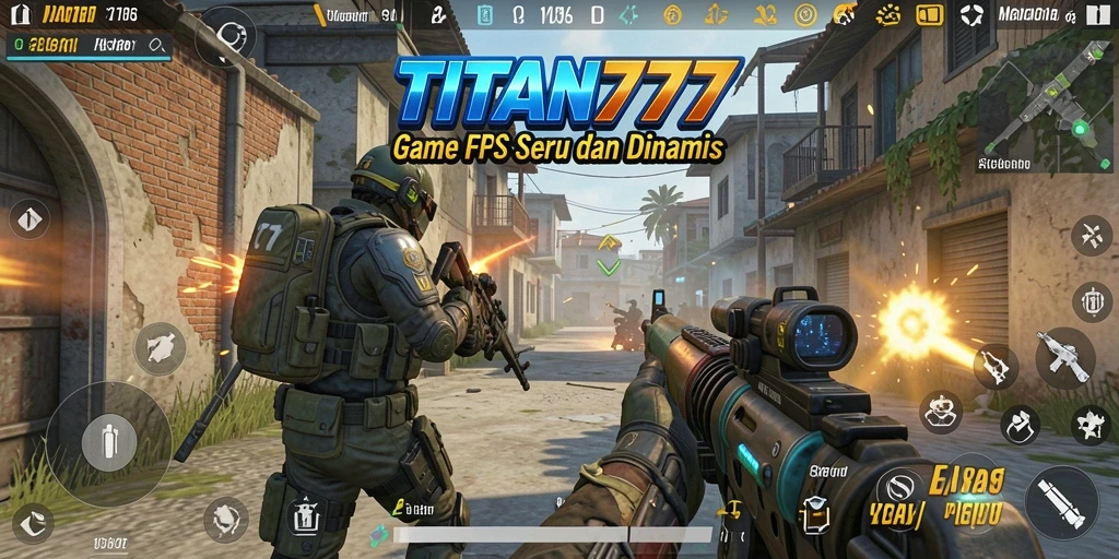 Screenshot menunjukkan aksi tembak-menembak intens di TITAN777.